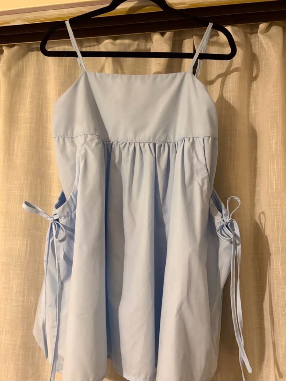 Light Blue Spaghetti-Strap Mini Dress with Side Tie Details